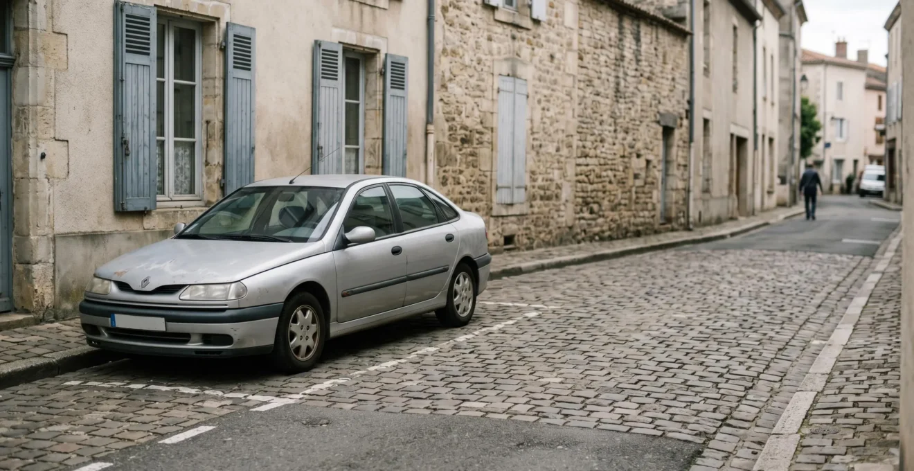 Voiture ancienne stationnée dans un environnement urbain symbolisant le choix d'assurance automobile au tiers