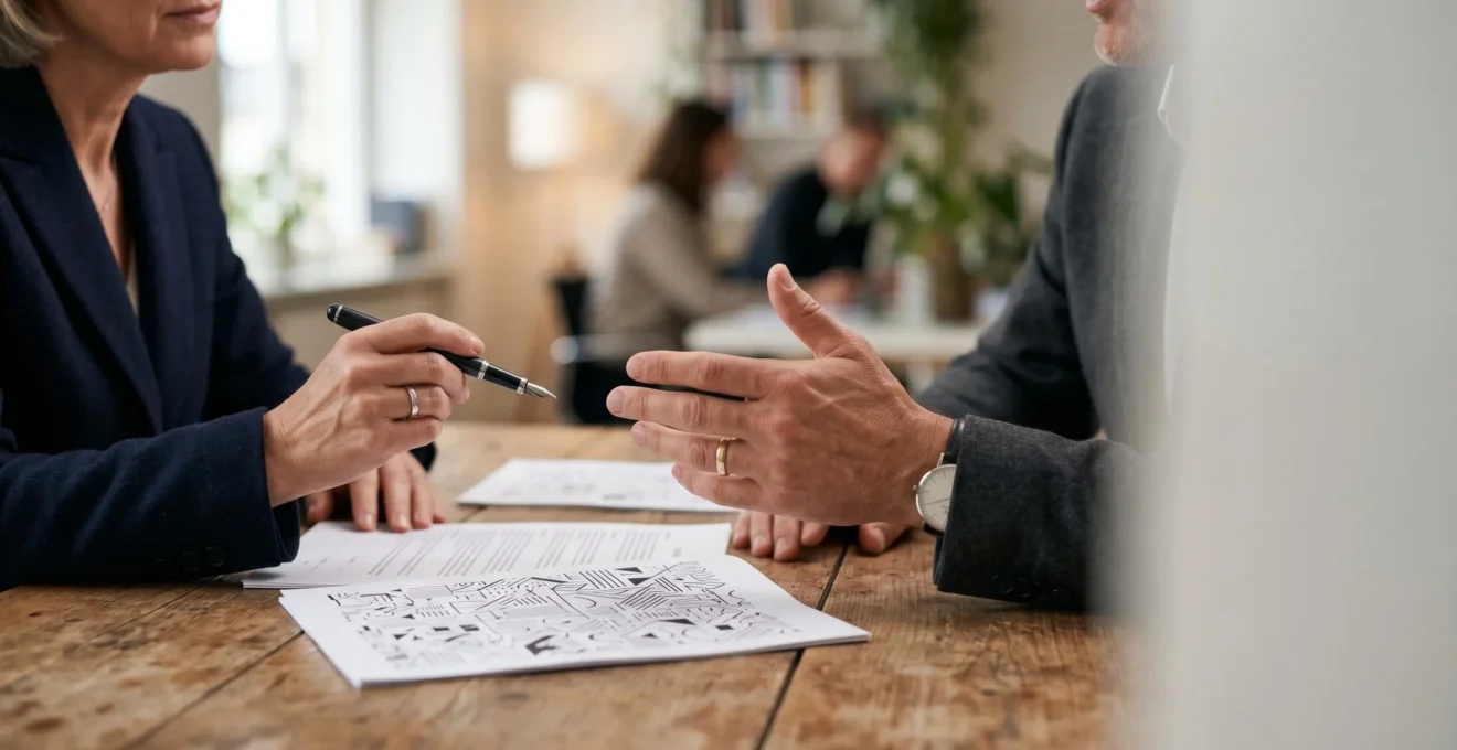 Illustration éditoriale représentant la médiation d'assurance lors d'un litige d'indemnisation