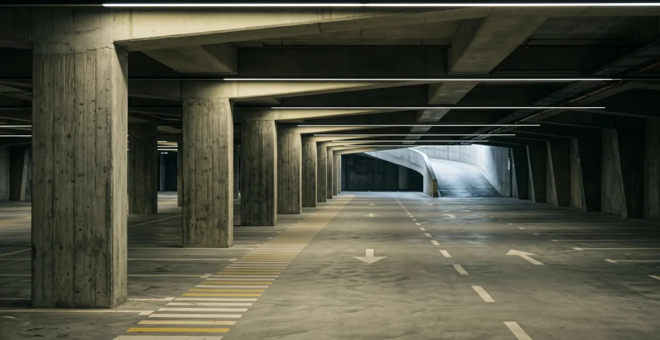 Voiture vandalisée dans un parking souterrain privé illustrant la question de responsabilité et d'indemnisation